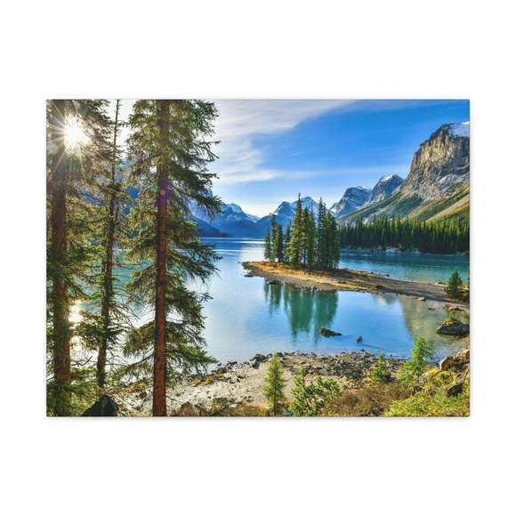 Mountain Lake Island Nature Wilderness Photography Canvas Wall Art for Home Deco